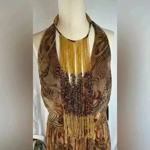 NWT Vince Camuto Size 12 Brown Halter Vacation/Date Night Dress W/23" Necklace - Picture 4 of 13